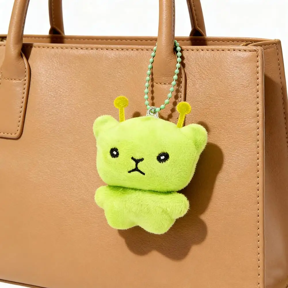 Green Alien Cat Plush Keychains Mini Galaxy Style Furry Pendant for Couples Cute Cartoon Handbag Backpacks Key Chain Decor Gifts