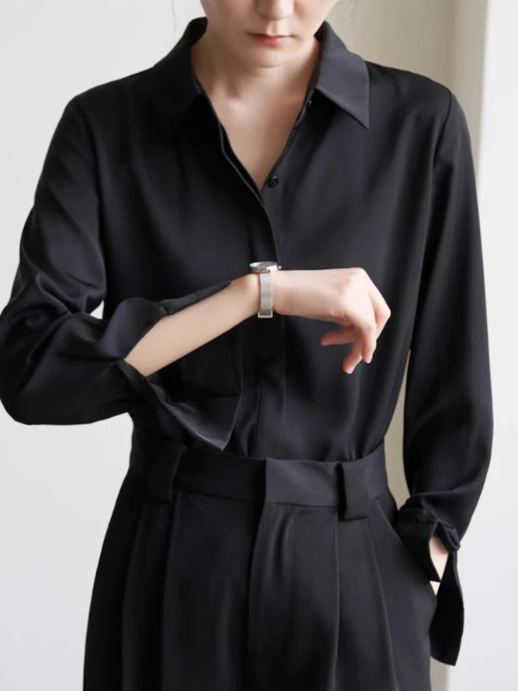 S-5XL Shirts Women Autumn Office Lady Elegant Solid Casual French Style Unisex All-match Lapel Mujer Long Sleeve Fashion Classic