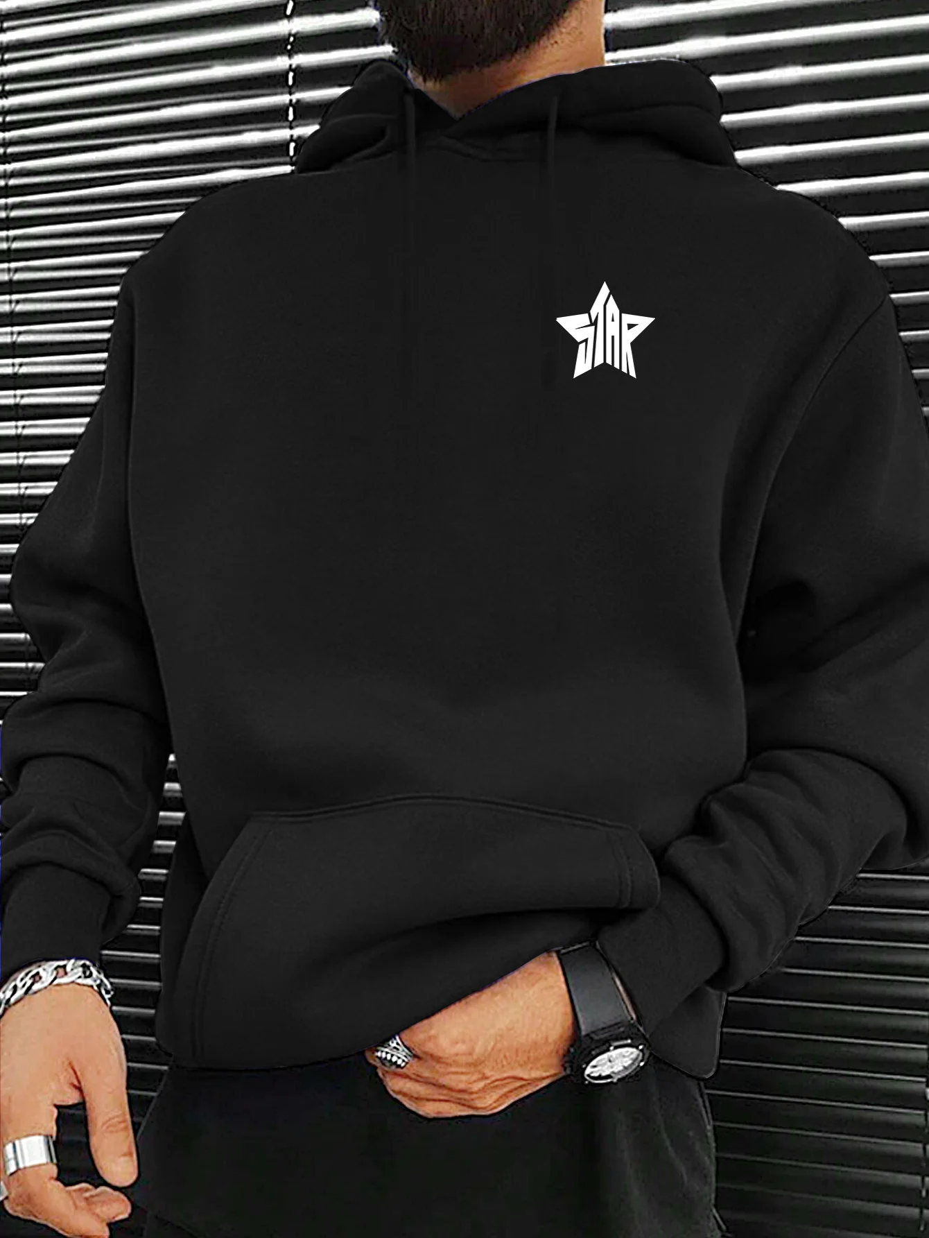 

2025 Men's New Autumn And Winter Hooded SweatshirtsMen's Casual Hoodie With Letter And Star Print, Comfortable Long Sleeved Hood