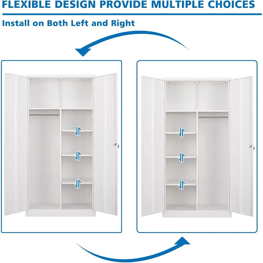 Белый 72-й высокий стальной шкафчик для сотрудников с подвесным стержнем, полками и запираемым хранилищем