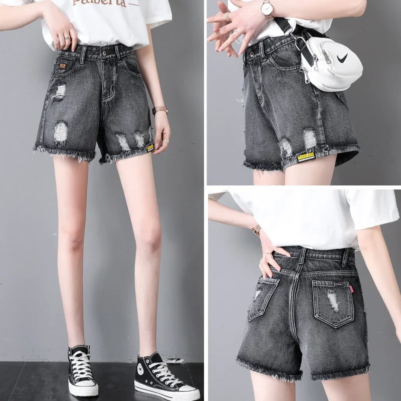 

Широкие джинсы с высокой талией, женские летние свободные брюки трапециевидной формы с дырочками, тонкая модель, большие размеры, модные мм 2023