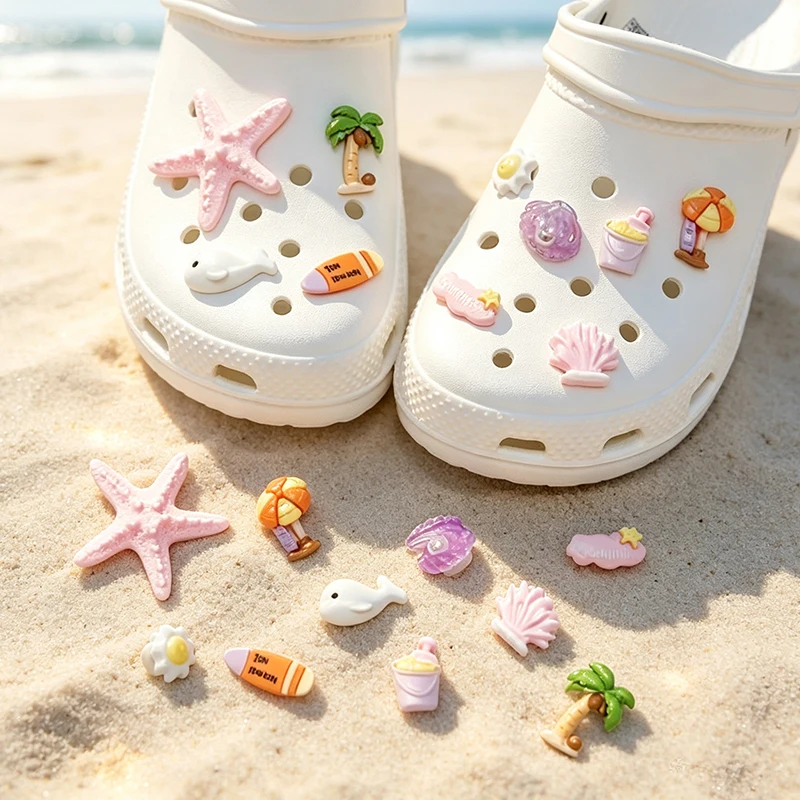 Breloques de chaussures en forme d'étoile de mer pour Crocs Slides, décorations DIY pour sandales de plage d'été, pinces et boucles, cadeaux mignons pour femmes et filles