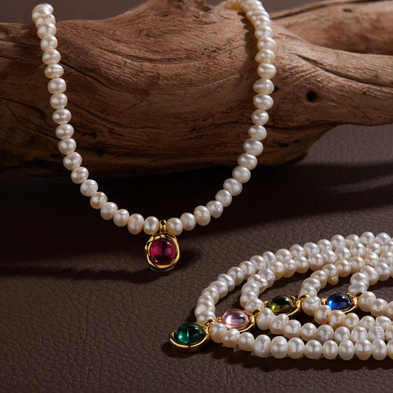 

PopularS925Pure Silver Zirconia12Twelve Birthstones Birthday Stone Pendant Natural Freshwater Pearl Necklace