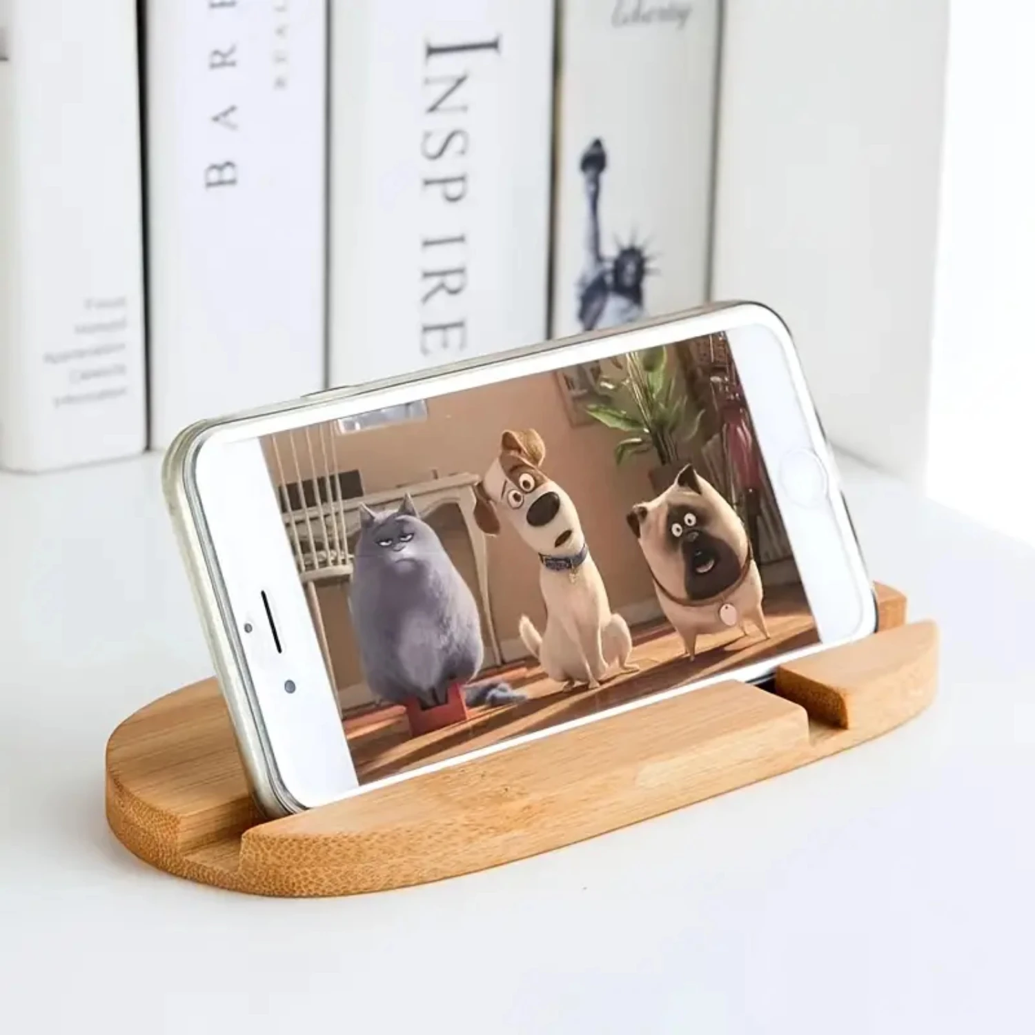 

Eco-Friendly Bamboo Desktop Mobile Phone and Tablet Holder - Double Slot Sustainable Wood Stand for Phones and Tablets, Universa