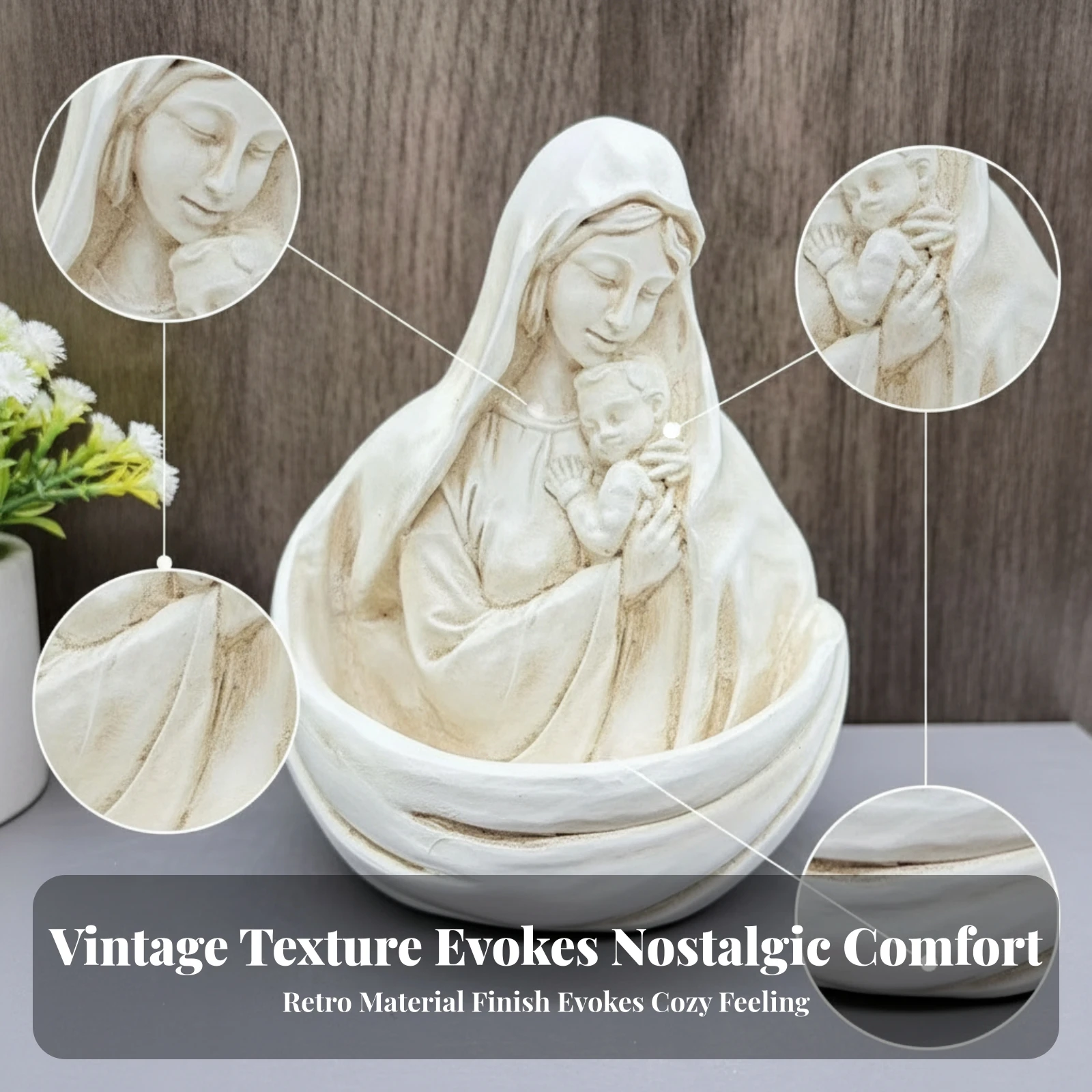 Mother and Child Figurine Carved Look Mother Child Statue Motherhood Sculpture Robed Standing Display Figurine Gift Choice