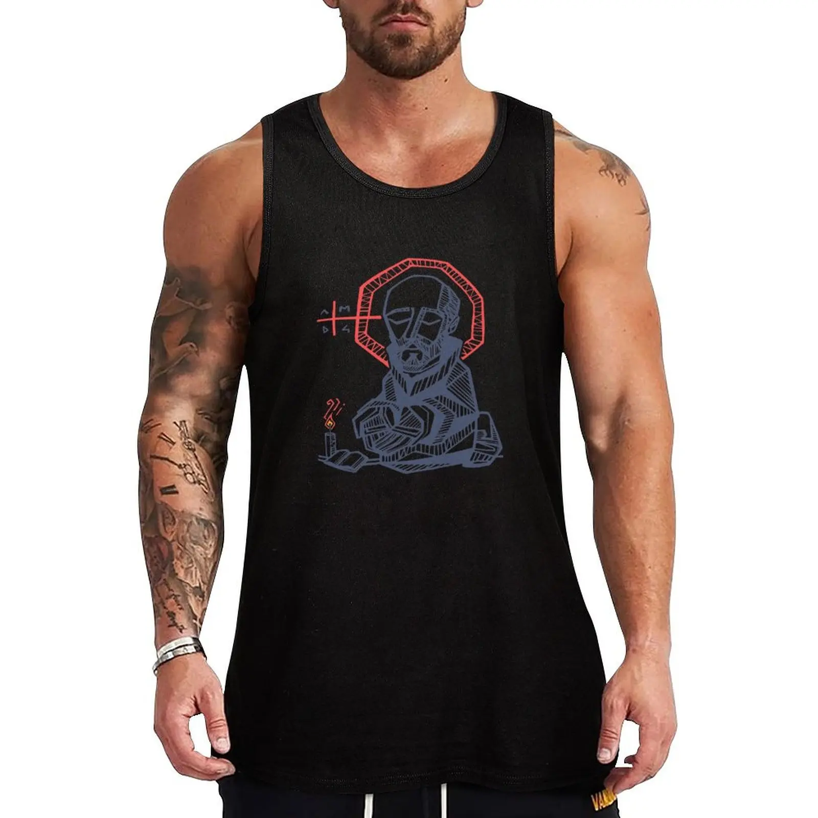 

Saint Ignatius of Loyola hand drawn illustration Tank Top Casual Loose Tank Top Sleeveless Summer Beach Shirt