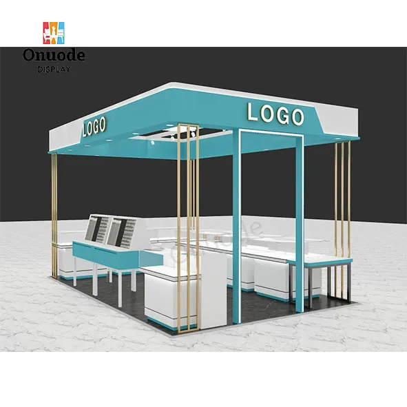 Custom.Custom Modern Jewelry Kiosk Design with Glass Display Showcase and LED Light Box for Shopping Mall Retail Booth