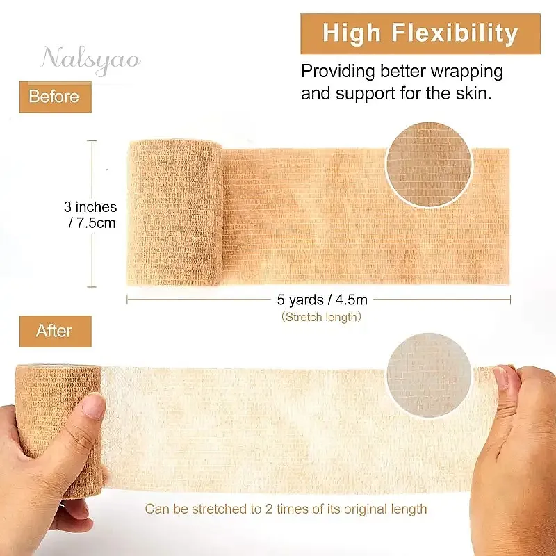 Skin Color Athletic Wrap Tape Self Adhesive Elastic Bandage for Knee Finger Ankle Palm Shoulder Support 1pcs/10pcs
