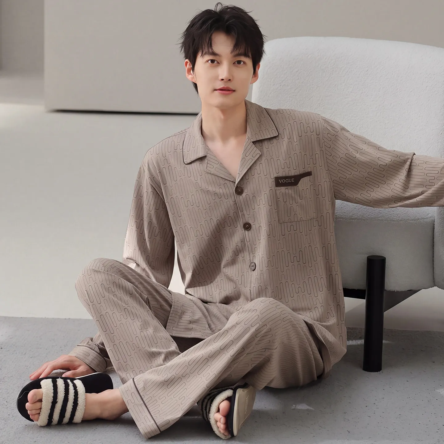 Korean Fashion Men's Cardigan Homewear for Autumn Spring Male Long Sleeves Long Pant 2Pcs/set Loungewear Hombre Pijamas 2026