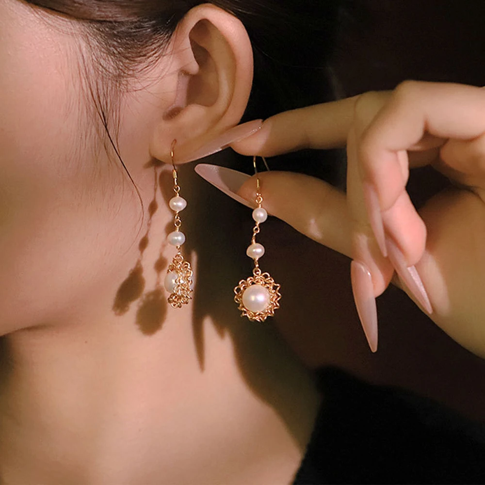 Original Design Natural Freshwater Pearl Flower Stud Earrings Luxury Charm Drop Dangle Hook Earrings for Women Jewelry Gifts