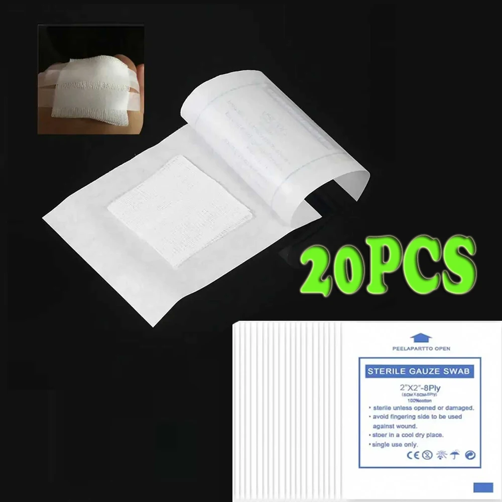 

20Pcs 8 Layers Sterile Medical Gauze Pad Individually Cotton First Aid Gauzes Waterproof Wound Dressing Wound Care Supplies