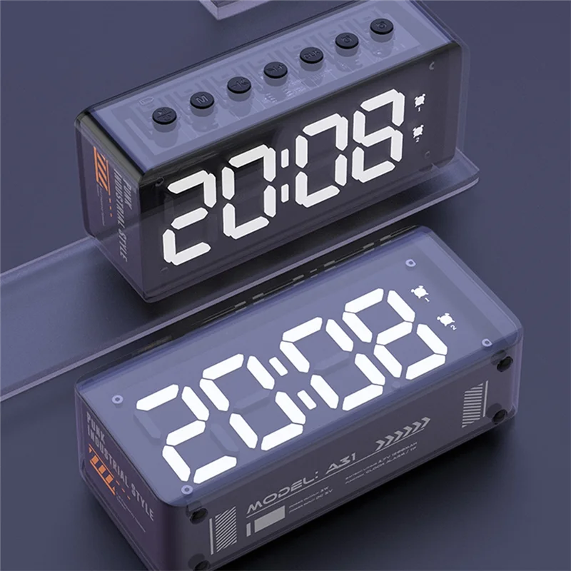 ABSQ-Bluetooth 5.2 Настольный двойной динамик с аудиокартой и цифровым будильником для дома