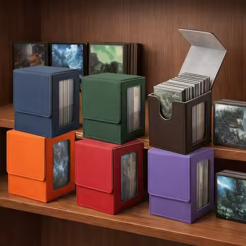 PU Window Collection Box Moisture-proof Magnetic Closure Card Deck Box with Lid Stain-resistant Game Card Organizer Sports Cards