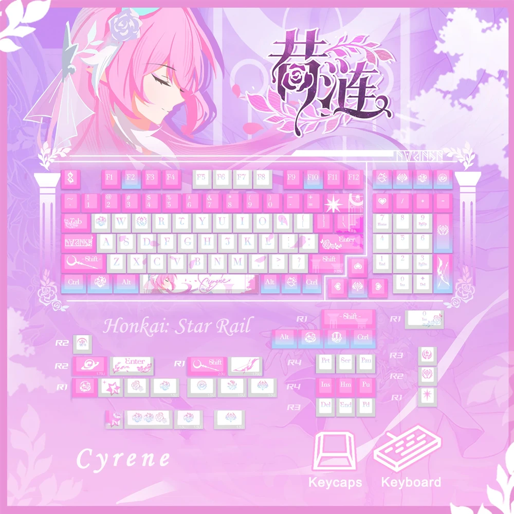 Custom Cyrene Anime Keycaps Honkai Star Rail PBT Thermal Sub Cherry Profile Keycap Set Mechanical Keyboard Keycaps For MX Switch