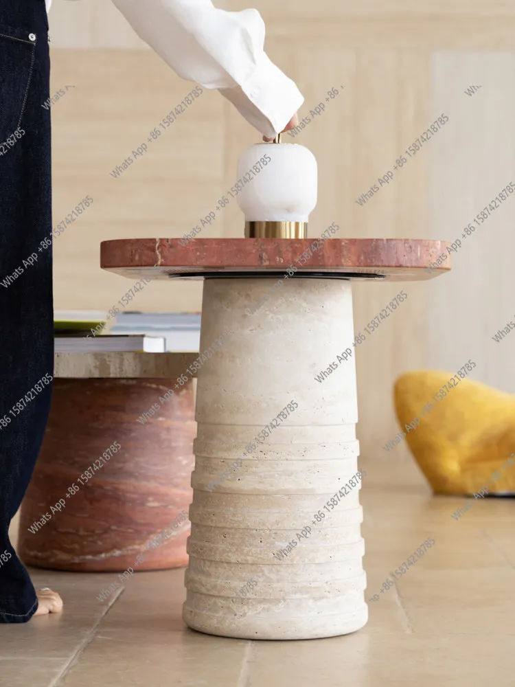 

Natural luxury stone! Red travertine combination coffee table, minimalist living room, main table, coffee table, side table