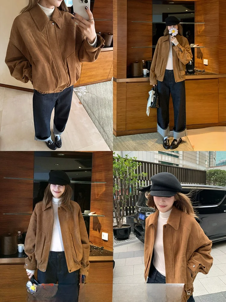 เสื้อแจ็คเก็ตหนัง PU รักษ์โลก ยี่ห้อ Xzichic พร้อมซิปโลหะ สำหรับผู้หญิง รุ่นใหม่ประจำฤดูใบไม้ร่วง ทรงหลวมไหล่ตก สไตล์สตรีทแฟชั่น