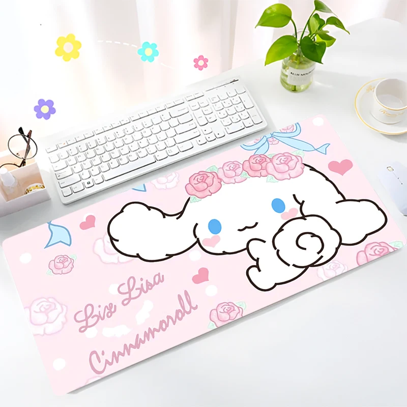 Blue Cute Cinnamoroll Mouse Pad Laptop Kawaii Bowknot Anime Extended Desk Mat XXL Gaming Mousepad PC Gamer Cabinet Keyboard Rug