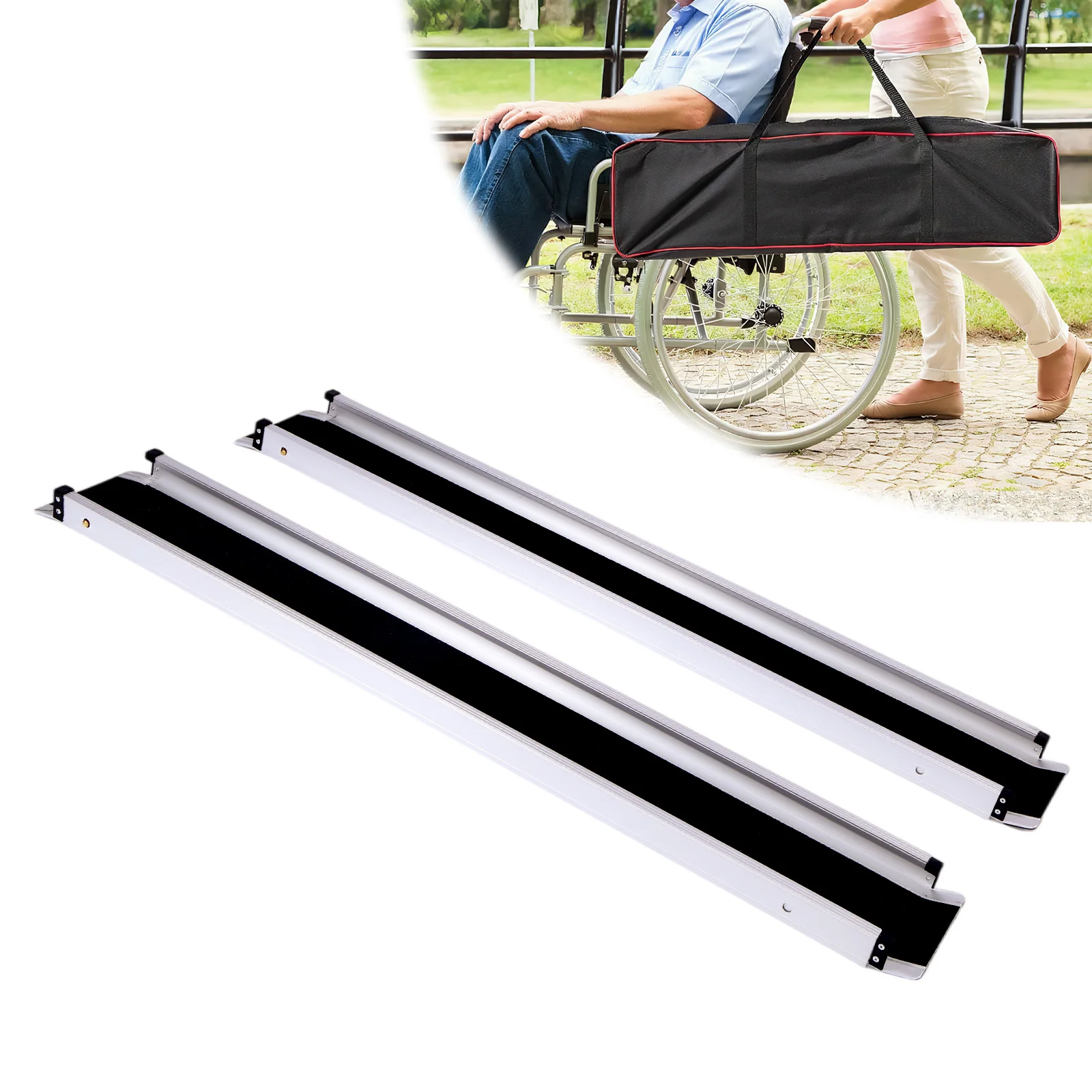 Adjustable Aluminum Ramps with Handbags Folding Threshold Wheelchair Ramp Door Threshold Wheelchair Ramps for Home Steps