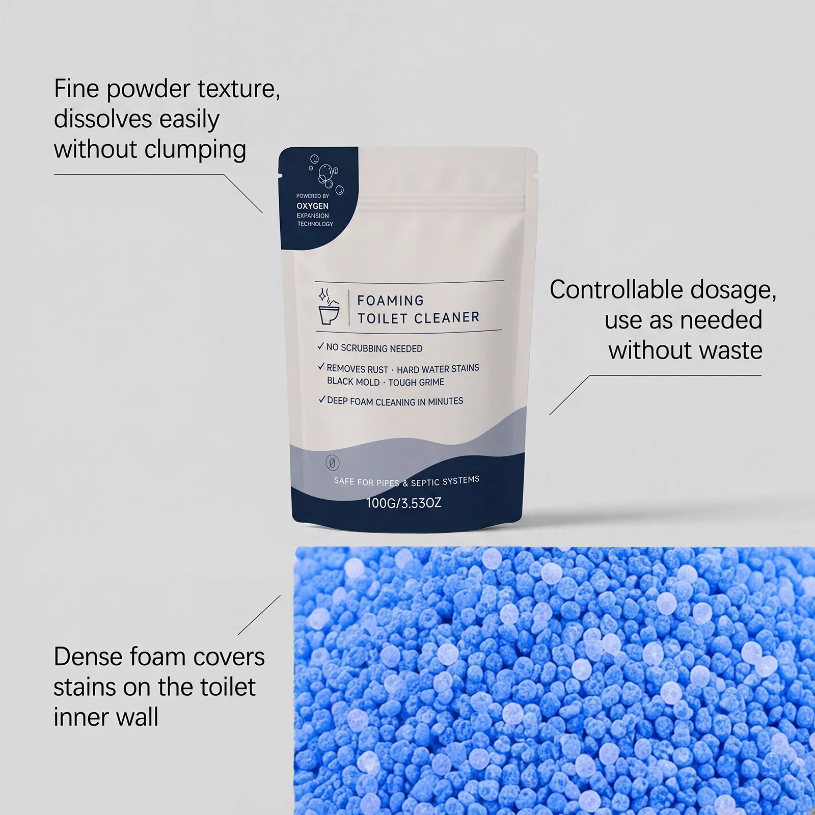 100G Bubble Toilet Cleaner Powder Deep Remove Urine Stains Cleaning Yellow Dirts Eliminate Bad Odor Refreshing Toilet Cleaner