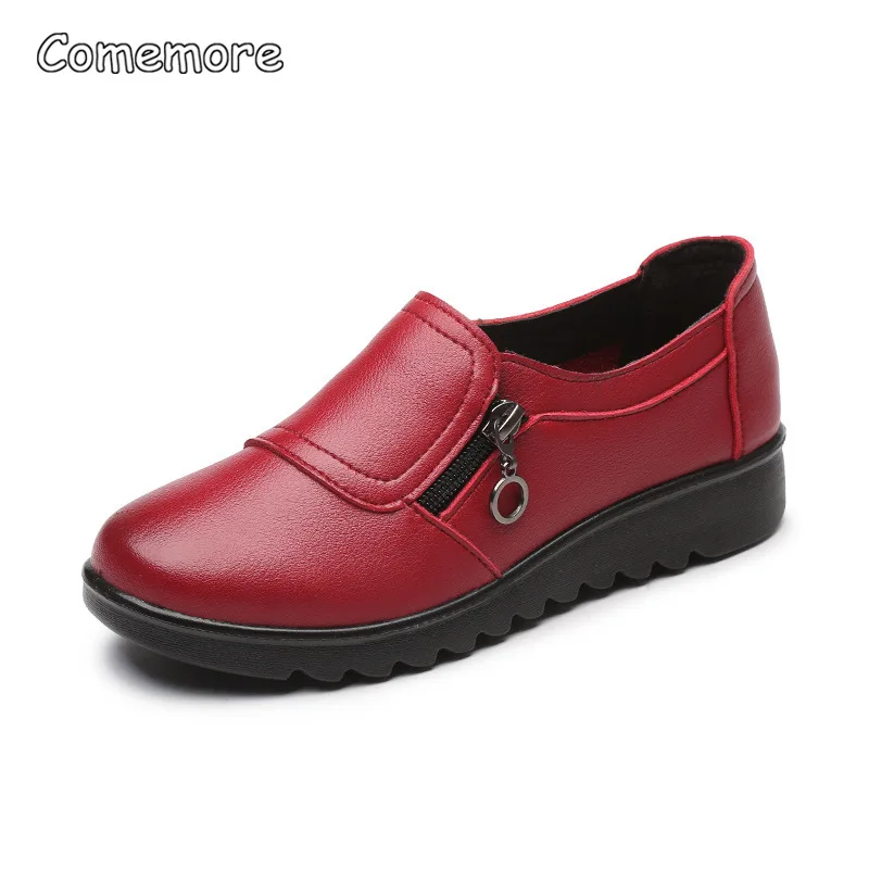 Comemore Elderly Mother Women Leather Elderly Shoe Women\'s Sneakers Platform Loafers Casual Comfortable Female 2023 Spring Shoes