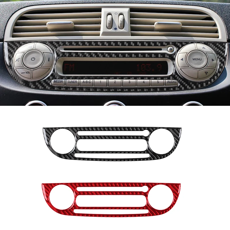 CD Radio Panel Frame Cover Trim For Fiat 500 2012 2013 2014 2015 Carbon Fiber Stickers Car Interior Decorative Accessories