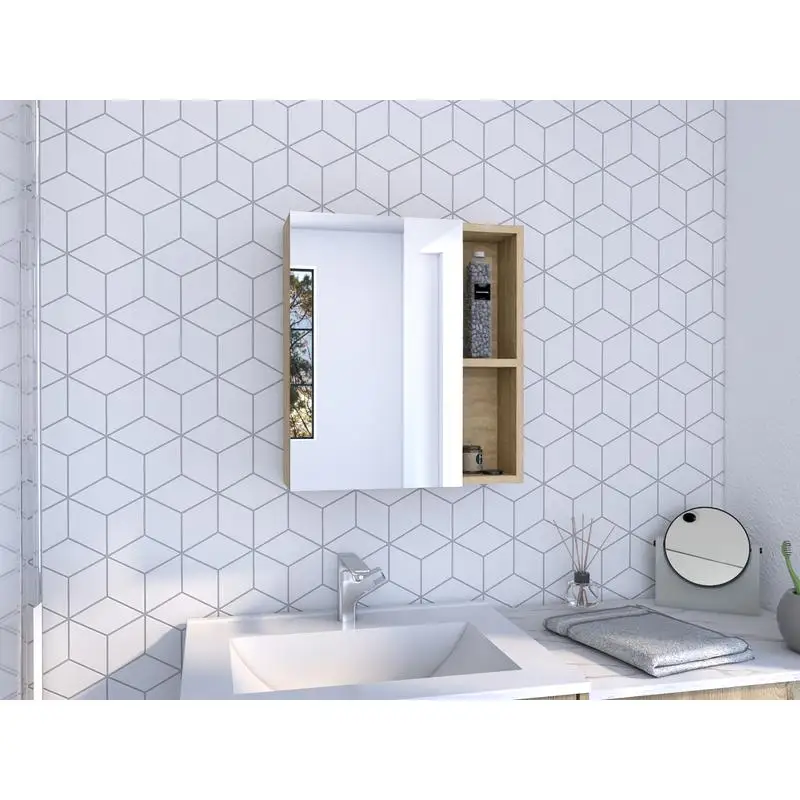 

Аптечка H 19 дюймов с зеркалом, 5 внутренних полков, отделка светлого дуба, стильное решение для хранения вещей для ванной или гостиной