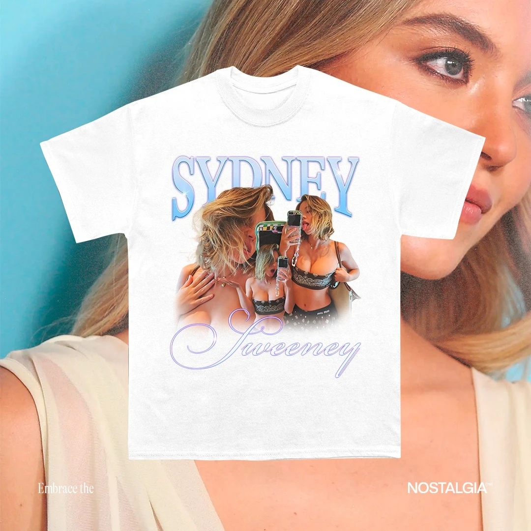 سيدني سويني تي شيرت جرافيك الرجال المتضخم Y2k عادية القطن Harajuku الشارع الشهير الإناث الذكور ملابس قصيرة الأكمام الهيب هوب المحملة #2