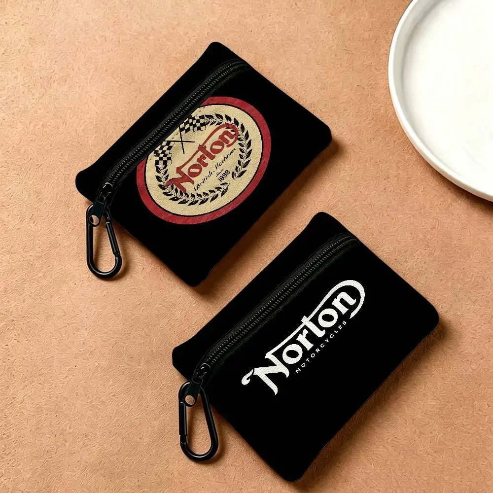 N-Norton Classic-Motorcycle Lightweight Oxford Fabric Coin Purse Carabiner Hook Design Mini Card Key Organizer Bag