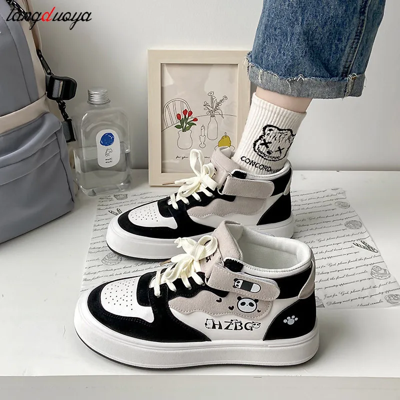 platform shoes Women\'s Mid Top Casual Shoes 2024 Spring Autumn Versatile Breathable Sneakers Thick Soled Shoes Woman Shoes