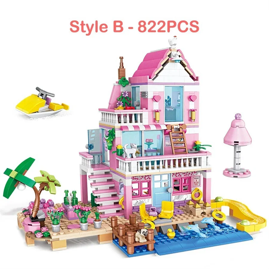 822Pcs Strand Villa Bausteine Wandelbare Haus Modell Kreative Gebäude Pädagogisches STEM Spielzeug Geburtstag Geschenk Für Mädchen – Detail 5