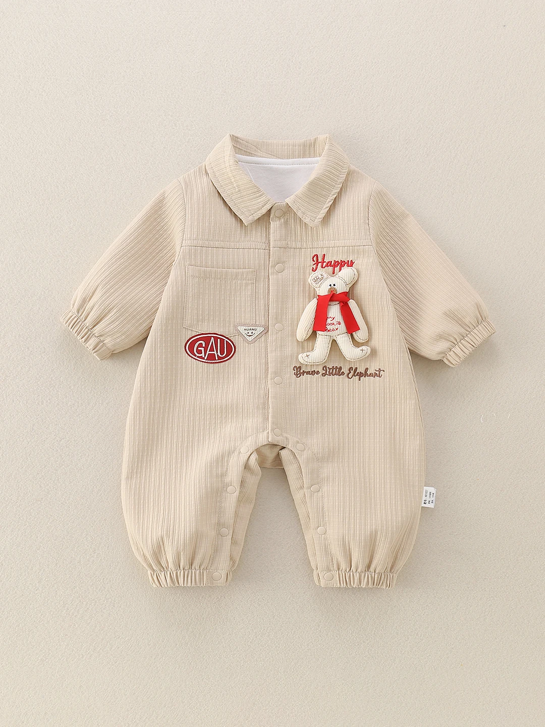

Spring Season Boys Bear Embroidery Onesie Baby Collar Long Sve Outfit Adorable Cler Suit Versatile Cute Outdoors Rer