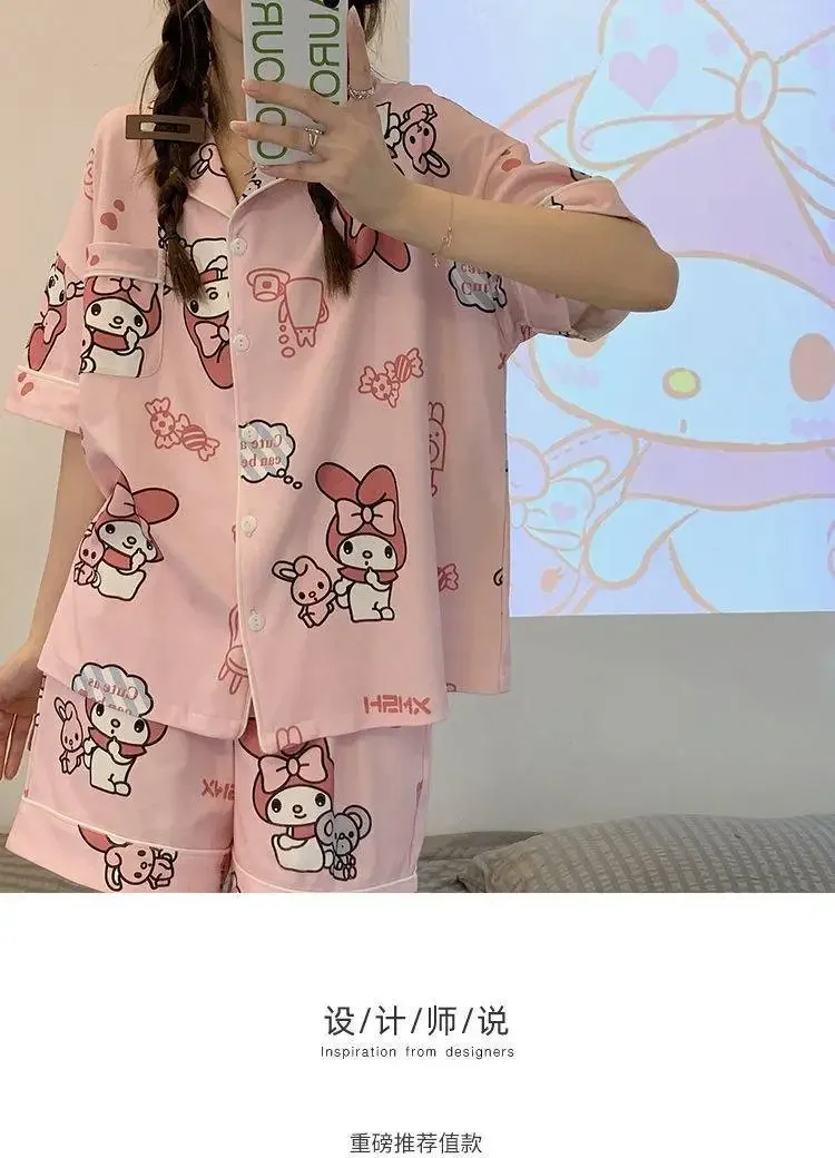 Sanrio neue Melodie Seide Pyjamas Frauen niedlichen Cartoon lässig und bequem cool atmungsaktiv leichte Home Frauen Pyjamas