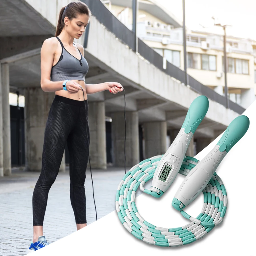 Beaded Jump Rope Skipping Rope with Counter Jump Rope Adjustable Length Plastic Segmented Jump Rope for Gym Fitness Exercise