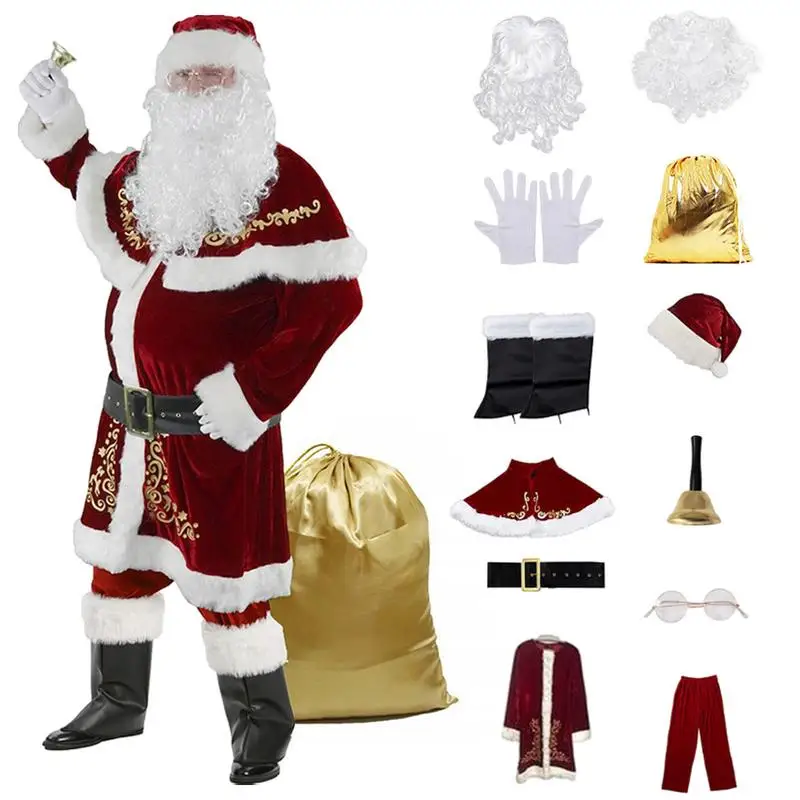 12Set Santa Claus Costume Velvet Fabric Elaborate Design christmas vibe Perfect for Parties omfortable Adult Santa Claus