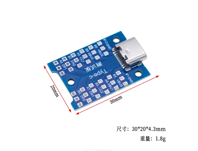 موصل اختبار USB 3.1، لوحة اختبار كابل بيانات من النوع C مع موصل USB C أنثى ودعامة اختبار PCB