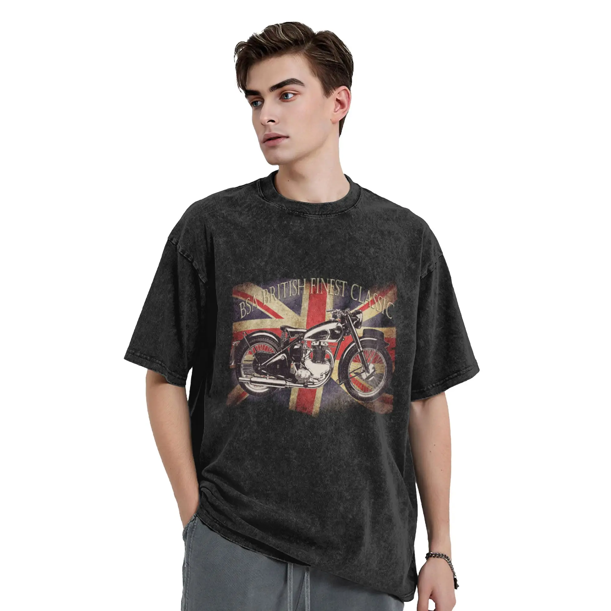 BSA British Finest Motorcycle Classic Stylish A Washed T Shirt Men's Oversized Cotton Tees Tops