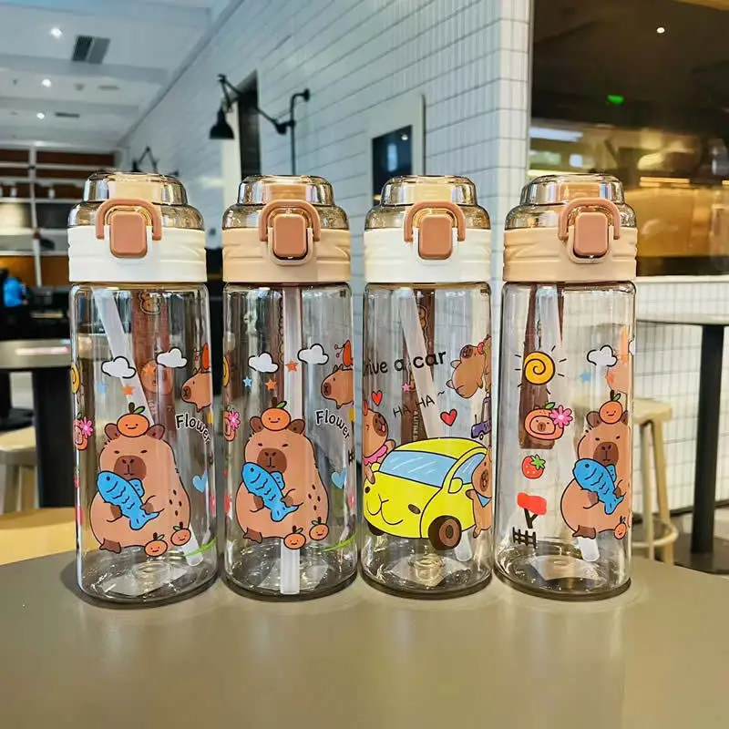650ml capybara Water Cup Water Sippy Cup Creative Cup with Straws Leakproof Water Bottle Outdoor Portable Children's Gift
