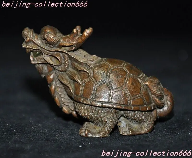 

2.8 inch Chinese bronze feng shui fortune longevity tortoise dragon tortoise statue - Brass animal sculpture