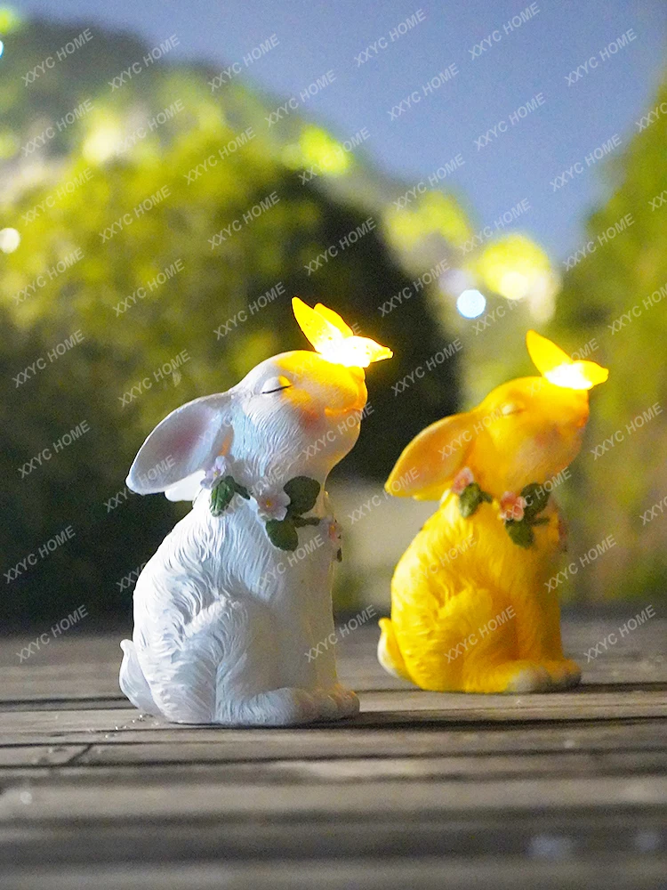 

Solar Outdoor Garden Decorative Creative Resin Decorations Balcony Terrace Courtyard Cute Bunny Outdoor Villa