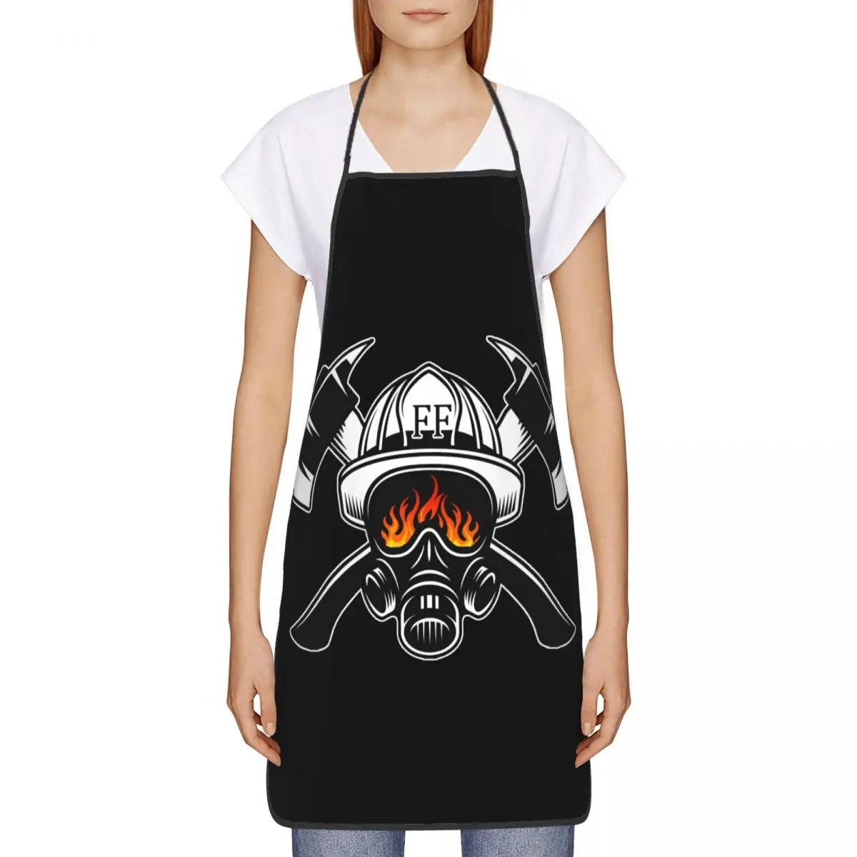 Funny Firefighter Skull Bib Apron Men Women Unisex Kitchen Chef Fireman Fire Rescue Tablier Cuisine for Cooking Baking Gardening