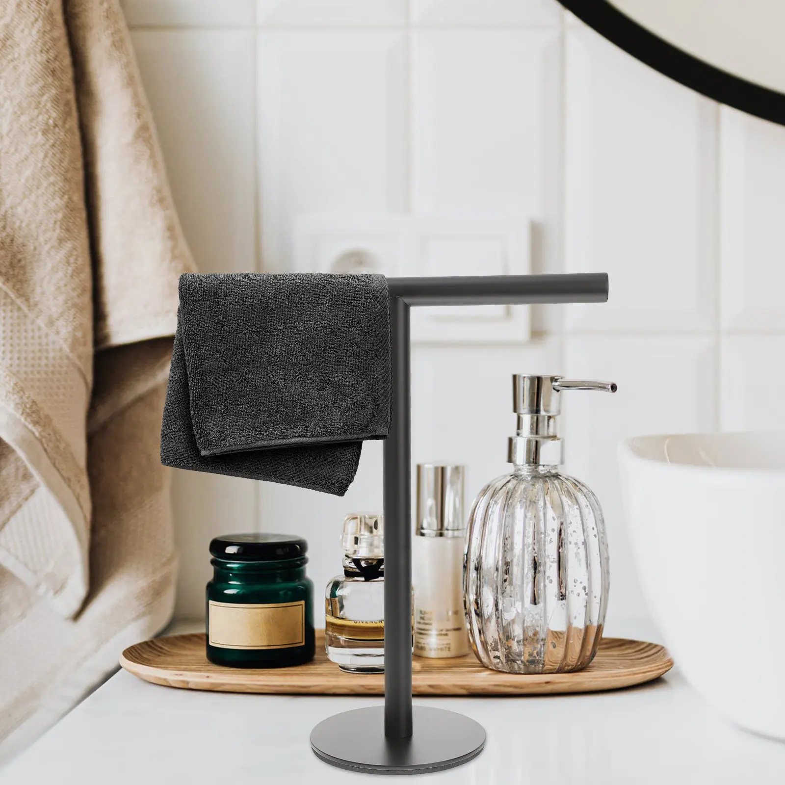 

Standing Towel Rack Stainless Steel T-Shape Countertop Holder for Bathroom Kitchen Space-Saving Vertical Towel Storage Organizer