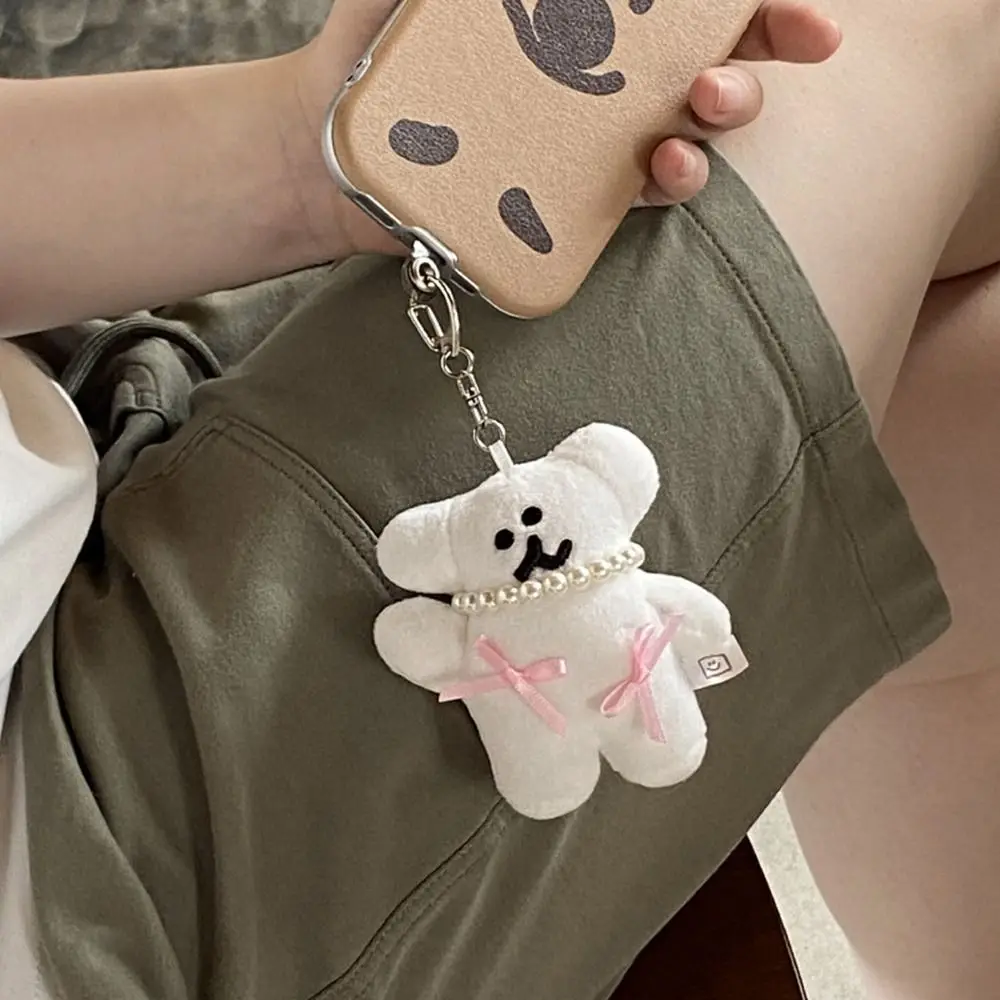 Creative Cartoon Doll Plush Bear Keychain Bag Hanging Cute Stuffed Toy Cartoon Pendant Pearl Necklace Bow Koala Keyring Students