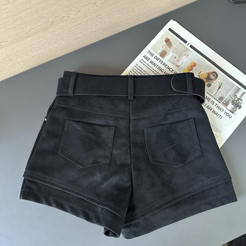 Simple Solid 2026 Autumn Winter Korean Version Versatile A-word Wide-leg Shorts Women's High Waist Casual Fashion Short Pants