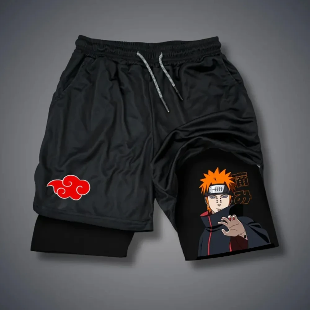 

2025 Naruto Japanese Animation Peripheral Printing Double Shorts American Summer Men's Daily Loose Sports Breathable Pants