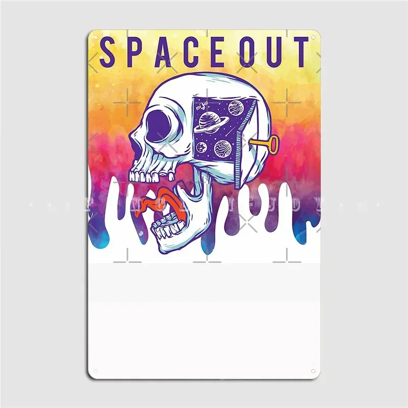 Space Out Tie Dye Skull Sticker Magnet Print Metal Sign Pub Club Bar Printing Plates Tin Sign Poster