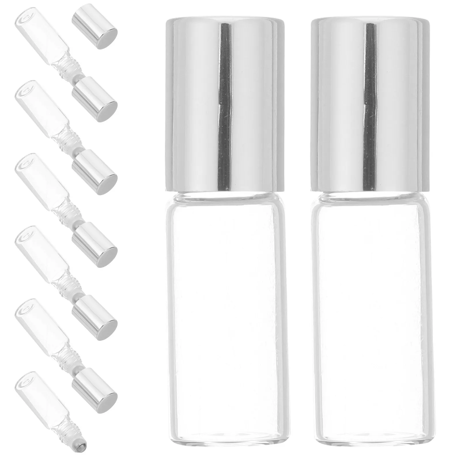 

10 Pcs Roller Perfume Bottles Essential Oils Containers Vials for Silver Aromatherapy Glass