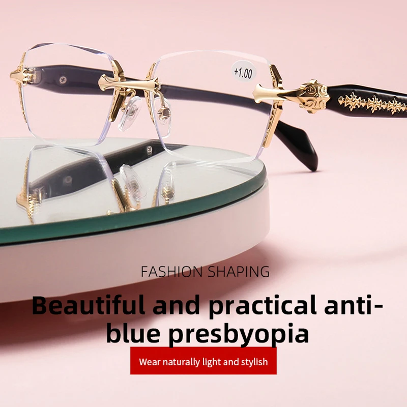 Luxury Diamond Cut Edge Anti Blue Light Reading Glasses Fashion Women Men Unisex Presbyopia Eyeglasses Diopter 0 +1.0 To +4.0