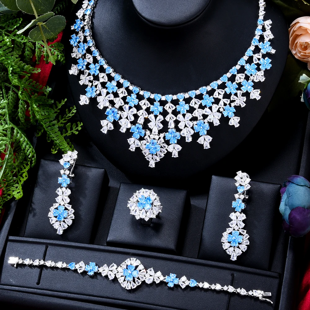 GODKI New Fashion Sea Blue CZ UAE Dubai Bridal Jewelry Set For Women Wedding Party Nigerian African Necklace Earring Set