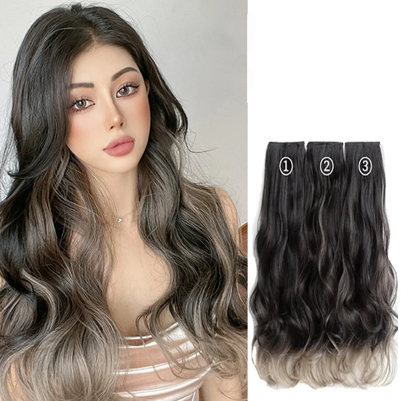 

Sylhair Clip in Long Wavy Synthetic Hair Extension for Women 22 Inch Black/ Brown 3PCS Thick Hairpieces Natural & Blends Well