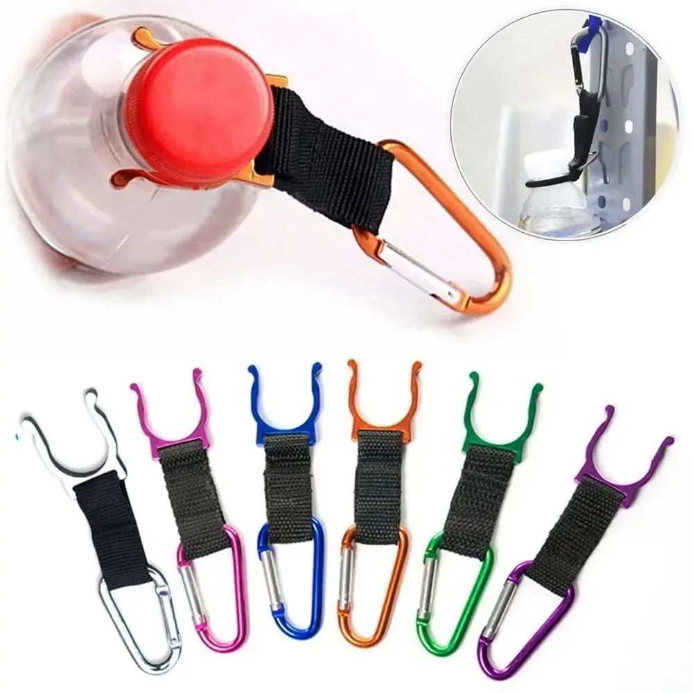 Aluminum Water Bottle Buckle Carabiner Carrying Backpack Hanger Hook Kettle Holder D-Ring Nylon Water Bottle Clip Hook